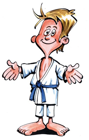 Illustration von einem Judoka, der die Arme begruessend geoeffnet hat.