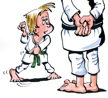 Illustration eines Kindes vor seinem Trainer, das rumalbert.