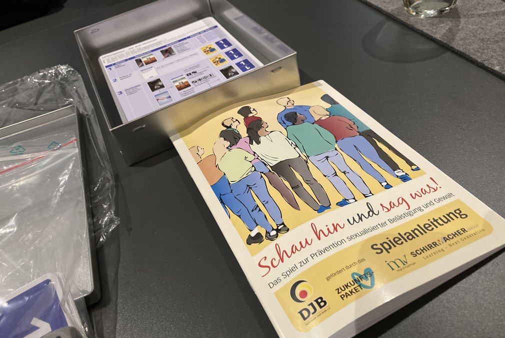 Nahaufnahme der Spielkarten des Planspiel: Schau hin und sag was!