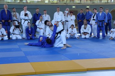 Maennliche Judoka beim Training.