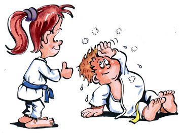 Illustration von einer Judoka, die ihren Gegner nach einem Kampf lobt.