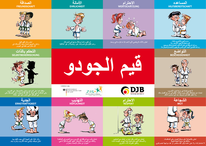 Plakat der Judowerte auf arabisch.