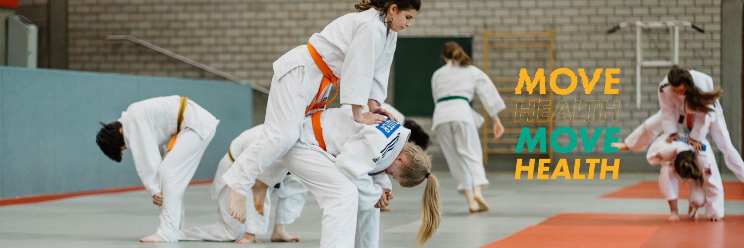 Grafik, auf der Judoka trainieren, mit der Aufschrift: Move Health